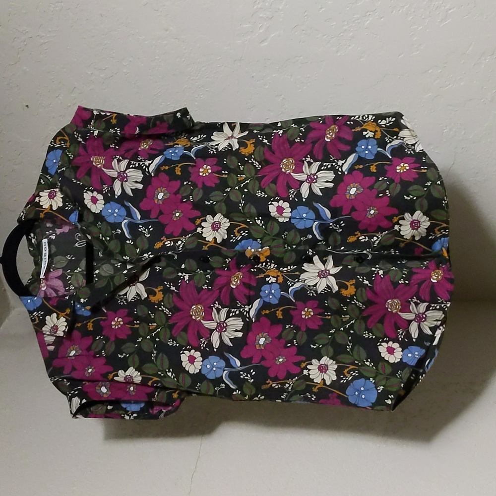 Vintage boxy cap sleeve button down floral blouse